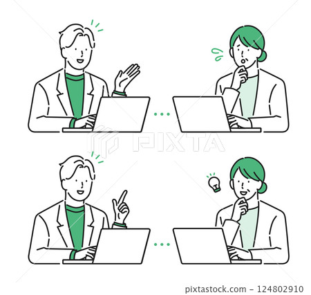 Illustration material [Nursing care image]: Elderly people receiving online medical treatment 124802910