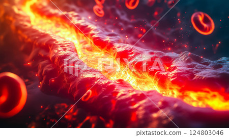 Hyperlipidemia, atherosclerotic plaque. High cholesterol in blood vessel 124803046