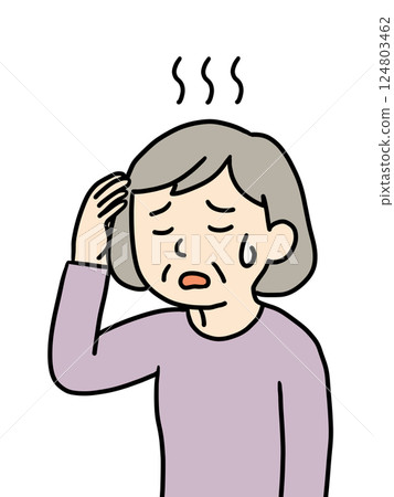 Senior woman suffering from heat stroke 1 (mark) Senior woman suffering from heat stroke 1 (mark) 124803462