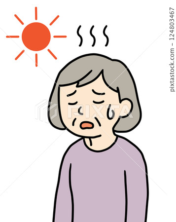 Senior woman suffering from heat stroke 2 (Sun mark) 124803467