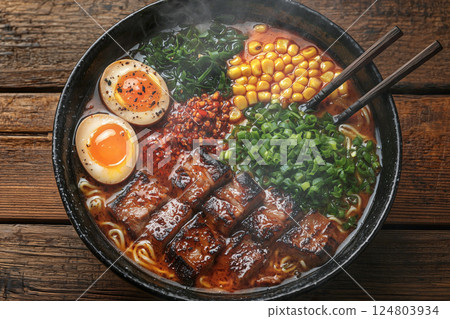 Rich ramen with roasted pork and seasoned egg 124803934