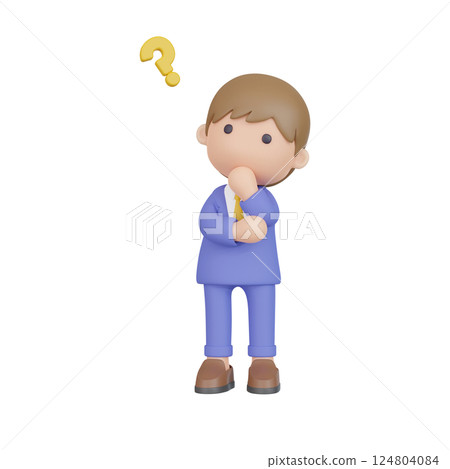 3DCG | A young businessman who is confused because he doesn't understand something 124804084