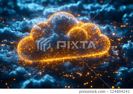 Glowing Cloud Concept with Sparkling Lights in a Dreamy Night Sky Generative AI 124804241