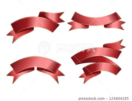 Red award ribbons, luxury labels, badge premium quality certificate ribbons. Collections Empty Red Ribbons, Label Design for text. Set of Red Ribbons, Tags  isolated on white background. Eps 10 124804285