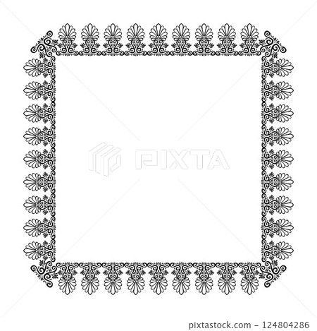 Oriental vector frame with arabesques and floral with elements in Greek style. Border, frame. Ancient Greece, Roman Empire. For textile, embroidery, sandblaster, porcelain. Black and white pattern 124804286