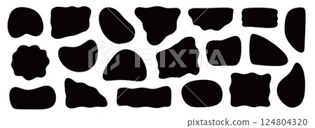 Abstract organic shape round irregular form set. Liquid organic blob curve fluid shape figure. Abstract liquid bubble, wavy different form. Soft round oval pattern background. Vector 124804320