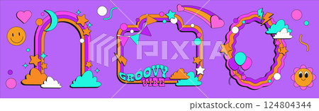 Groovy frames set with smiling face 124804344