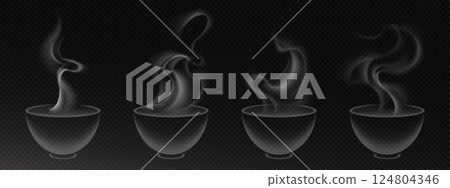Steam rising from hot food bowl set 124804346