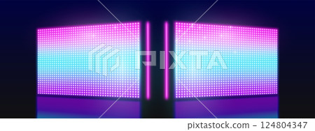 LED screen panels set glowing on dark background 124804347
