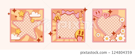 Retro 70s style groovy frames set 124804359