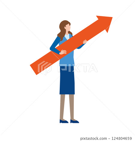 女人拿著向上的箭頭 女人拿著向上的箭頭 124804659