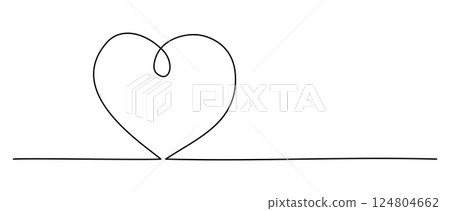Heart in One Continuous Line Drawing. Concept Love, Romance and Valentines Day in Simple Linear Style. Vector Illustration. Hand Drawn Doodle Monoline Heart in One Continuous Line Drawing. Concept Love, Romance and Valentines Day in Simple Linear Style. Vector Illustration. Hand Drawn Doodle Monoline 124804662