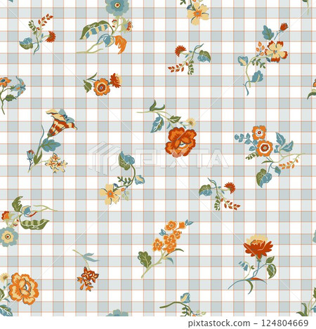Seamless Millefleurs Floral Pattern with Small Hand-Drawn Flowers in Liberty Style. Vintage Spring Bouquet Design for Fashion Prints. Vertical floral wallpaper 124804669