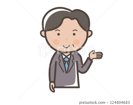 Upper body illustration of a middle-aged male businessman giving explanations and guidance Upper body illustration of a middle-aged male businessman giving explanations and guidance 124804683