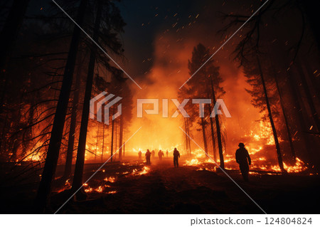 Illustration of a forest fire that is out of control. Generative AI. 124804824