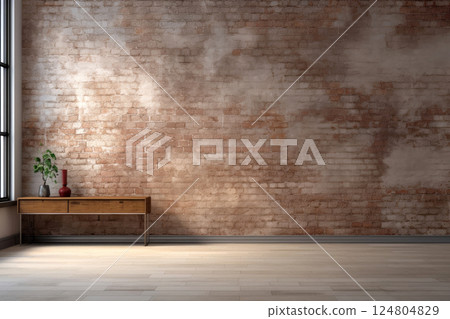 Red brick wall texture and wood floor background, Generative AI 124804829
