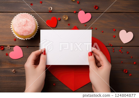 hand woman holding with blank card. valentine day concept .generative ai 124804877