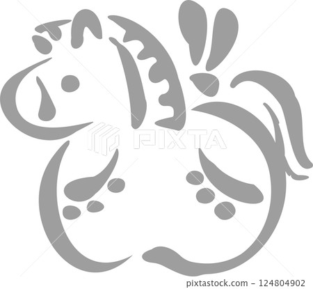 2026年新年 黏土鈴鐺 馬年 馬年 水墨畫 日本畫 手繪水彩 新年賀卡 插圖 124804902
