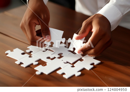 Hand holding jigsaw puzzles, Business partnership concept.AI Generative 124804950
