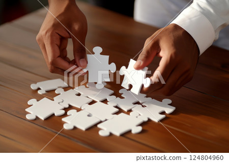 Hand holding jigsaw puzzles, Business partnership concept.AI Generative 124804960