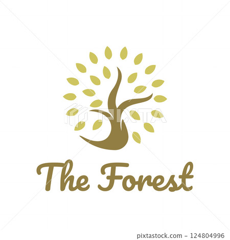 Natural Golden Tree Circle Shape Organic Business Logo Template 124804996