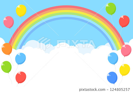 簡單的藍天、雲、彩虹、氣球背景圖 124805257
