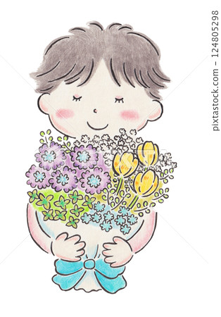 拿著花束的人的插圖 拿著花束的人的插圖 124805298