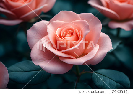 Elegant Pink Rose in Full Bloom with Lush Green Foliage for Floral Decor and Nature Inspiration Generative AI 124805343