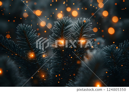 Magical Winter Night with Pine Needles and...-插圖素材 [124805350] - PIXTA圖庫