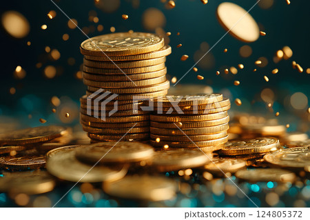 Stacks of Glimmering Gold Coins in Mid-Air for Wealth and Prosperity Themes Generative AI Stacks of Glimmering Gold Coins in Mid-Air for Wealth and Prosperity Themes Generative AI 124805372