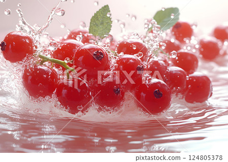 Fresh Red Currants Splashing in Water for Vibrant Health and Nutrition Concepts Generative AI 124805378