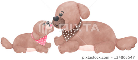 Father's Day Dog Dad and Baby Wear a scarf in watercolor style illustration Father's Day Dog Dad and Baby Wear a scarf in watercolor style illustration 124805547