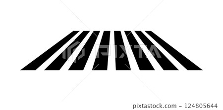 Zebra crosswalk icon. Street road cross sign. Pedestrian icon. Asphalt walk zebra symbol. Road traffic line. Design graphic element. Vector illustration isolated on white background 124805644