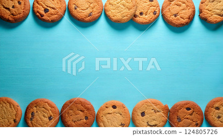 Cookies lined up on the edge of the title frame 124805726