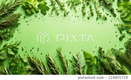 Title frame with herbs on the edge 124805729