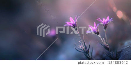 Lavender flowers in the foreground blurred background macro photography. 124805942