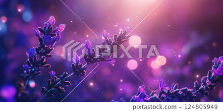 Lavender flowers in the foreground blurred background macro photography. 124805949