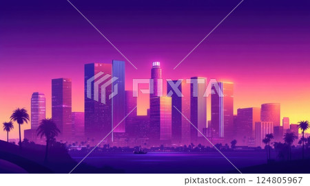 The Los Angeles skyline with the purple sky 124805967
