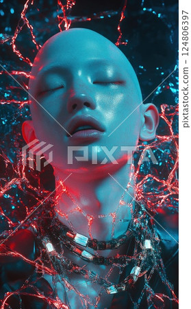Surrealistic fashion photography of an Asian boy with no hair Surrealistic fashion photography of an Asian boy with no hair 124806397