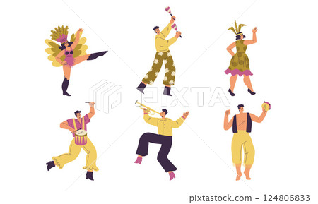 Brazilian Festival with People Dancing and Playing Musical Instrument Vector Set Brazilian Festival with People Dancing and Playing Musical Instrument Vector Set 124806833