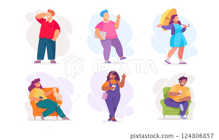 Body Positive Happy Man and Woman Character with Cheerful Smile Vector Illustration Set Body Positive Happy Man and Woman Character with Cheerful Smile Vector Illustration Set 124806857