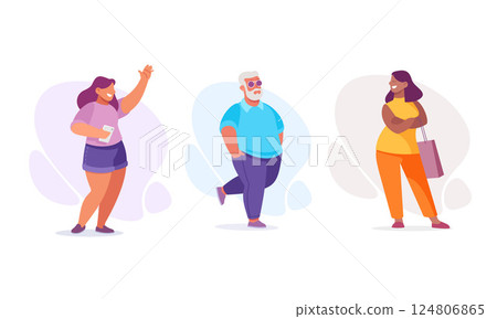 Body Positive Happy Man and Woman Character with Cheerful Smile Vector Illustration Set 124806865