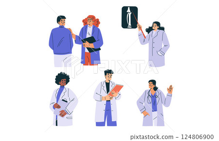 A Variety of Diverse Medical Professionals Engaged in Various Healthcare Activities 124806900