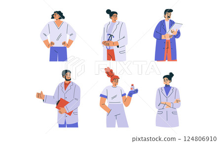 A variety of Diverse Medical Professionals represented in Modern Illustrations around us today 124806910
