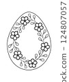 Floral Easter Egg Outline with Decorative Flowers 124807057