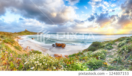 Unbelivable view of  Capo San Marco Lighthouse on Del Sinis peninsula. 124807153
