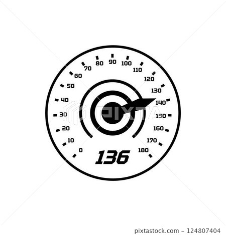 Vector black and white speedometer icon, with dial and arrow. Car dashboard illustration. Vector black and white speedometer icon, with dial and arrow. Car dashboard illustration. 124807404