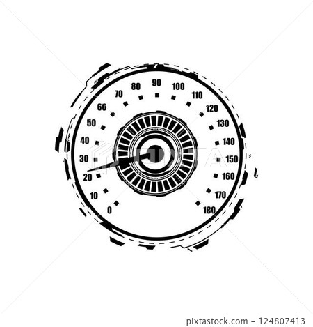Auto speedometer dashboard digits scale, speed gauge, vector accelerate indicator, progress bar display Hi tech design 124807413