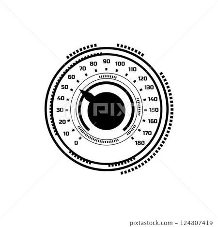 Auto speedometer dashboard digits scale, car speed gauge, vector accelerate indicator, progress bar Hi tech design 124807419