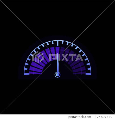 Car speedometer, semicircle digital neon LED gauge, vector speed motion panel, progress bar display accelerate indicator Car speedometer, semicircle digital neon LED gauge, vector speed motion panel, progress bar display accelerate indicator 124807449